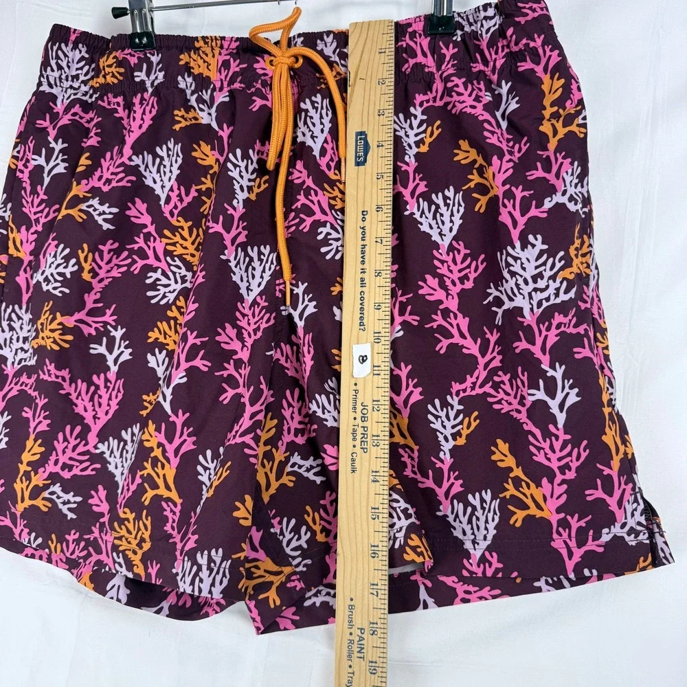 George Swim Trunks Mens L 36-38 Purple Coral Print Beachwear Tropical Summer